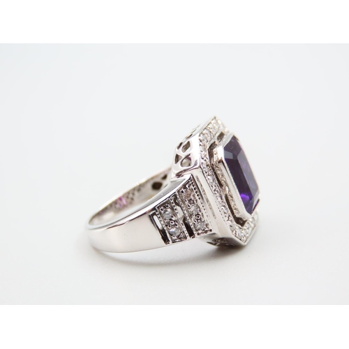 312 - Amethyst and Diamond Set 18 Carat White Gold Ring Halo Set Diamonds Ring Size O