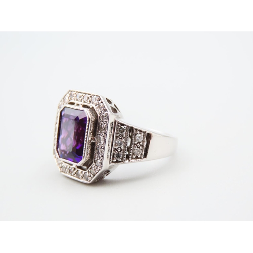 312 - Amethyst and Diamond Set 18 Carat White Gold Ring Halo Set Diamonds Ring Size O