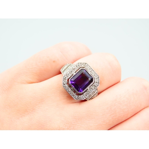 312 - Amethyst and Diamond Set 18 Carat White Gold Ring Halo Set Diamonds Ring Size O