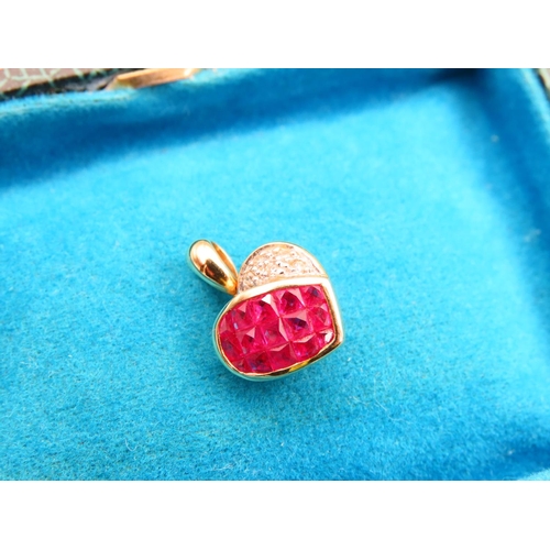 318 - Ruby and Diamond Heart Motif 14 Carat Yellow Gold Pendant 1cm High