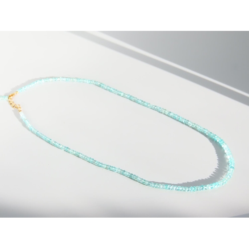 323 - Aquamarine Polished Bead Single Stand Ladies Necklace 9 Carat Yellow Gold Clasp 46cm Long