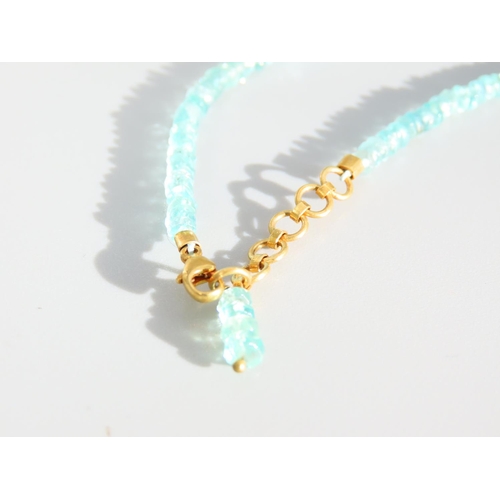 323 - Aquamarine Polished Bead Single Stand Ladies Necklace 9 Carat Yellow Gold Clasp 46cm Long