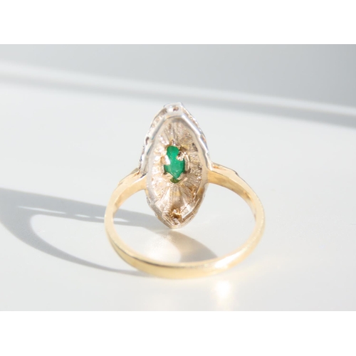 328 - Emerald and Diamond Panel Set Cluster Ring Set on 9 Carat Yellow Gold Band Ring Size T and A Half At... 