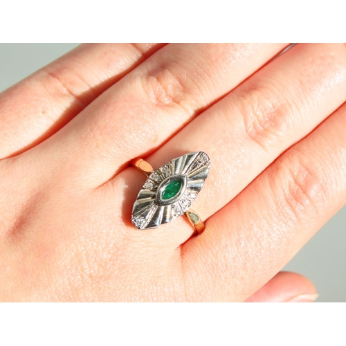 328 - Emerald and Diamond Panel Set Cluster Ring Set on 9 Carat Yellow Gold Band Ring Size T and A Half At... 