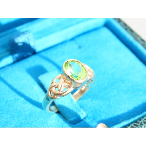 331 - Peridot Centre Stone Ring 9 Carat Yellow Gold Band Ring Size O