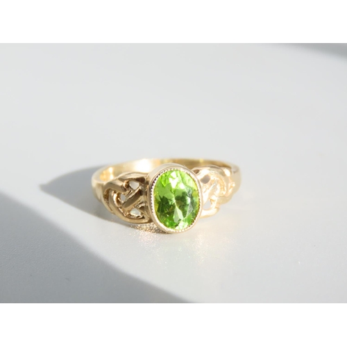 331 - Peridot Centre Stone Ring 9 Carat Yellow Gold Band Ring Size O