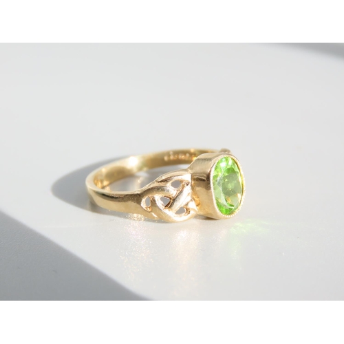 331 - Peridot Centre Stone Ring 9 Carat Yellow Gold Band Ring Size O