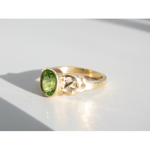 331 - Peridot Centre Stone Ring 9 Carat Yellow Gold Band Ring Size O