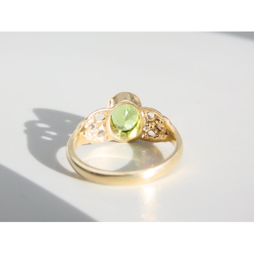 331 - Peridot Centre Stone Ring 9 Carat Yellow Gold Band Ring Size O