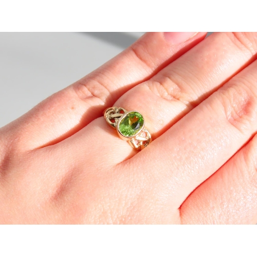 331 - Peridot Centre Stone Ring 9 Carat Yellow Gold Band Ring Size O