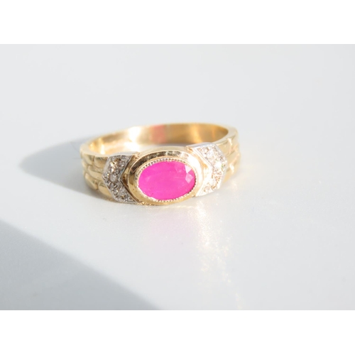 332 - Ruby and Diamond 9 Carat Yellow Gold Ring Size Q