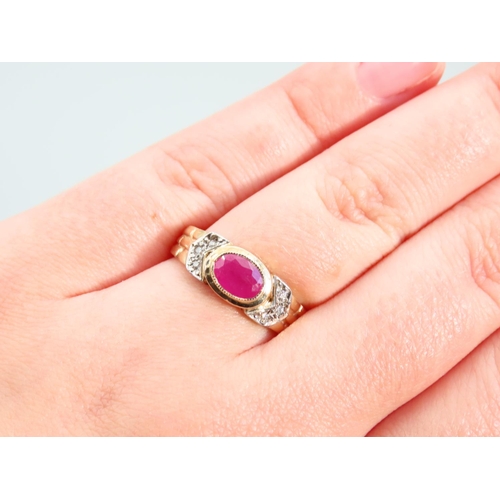 332 - Ruby and Diamond 9 Carat Yellow Gold Ring Size Q