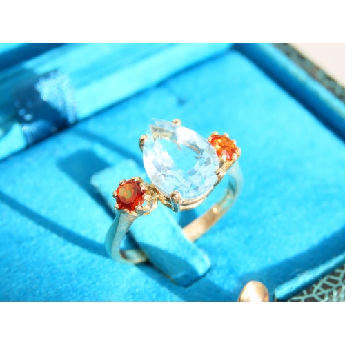 336 - Blue Topaz and Citrine Three Stone Ring Set on 9 Carat Yellow Gold Band Ring Size O