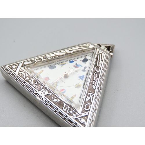 338 - Silver Mesonic Interest Triangular Form Watch Enamel Decorated Dial Various Symbols etc Seventeen Je... 