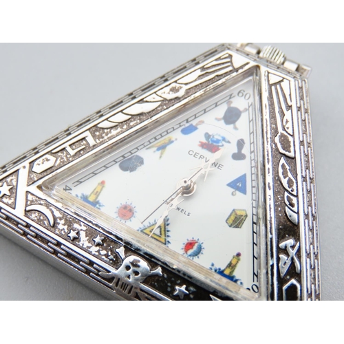 338 - Silver Mesonic Interest Triangular Form Watch Enamel Decorated Dial Various Symbols etc Seventeen Je... 