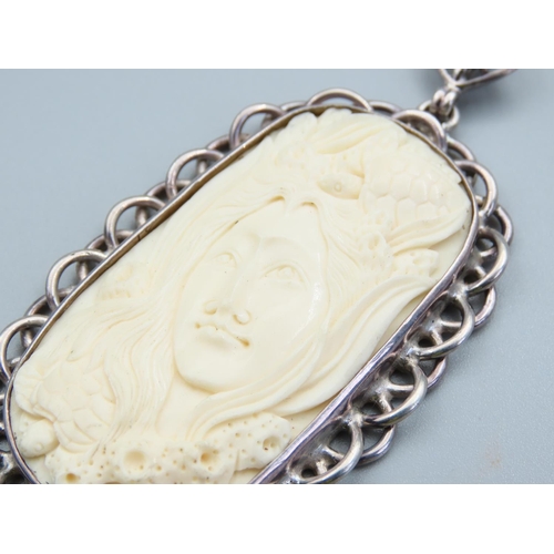 341 - Art Nouveau Silver Mounted Pendant of Generous Form Pierced Detailing to Boarders 8cm High