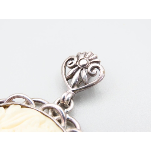 341 - Art Nouveau Silver Mounted Pendant of Generous Form Pierced Detailing to Boarders 8cm High