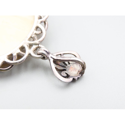 341 - Art Nouveau Silver Mounted Pendant of Generous Form Pierced Detailing to Boarders 8cm High