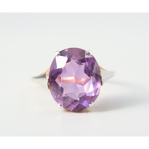 351 - Amethyst Centre Stone Ladies Ring Four Claw Setting Mounted on 9 Carat Yellow Gold Band Ring Size K