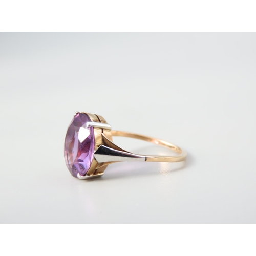 351 - Amethyst Centre Stone Ladies Ring Four Claw Setting Mounted on 9 Carat Yellow Gold Band Ring Size K