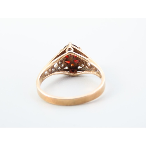 356 - Red Garnet Ladies Centre Stone Ring Claw Set Mounted on 9 Carat Yellow Gold Band Ring Size N