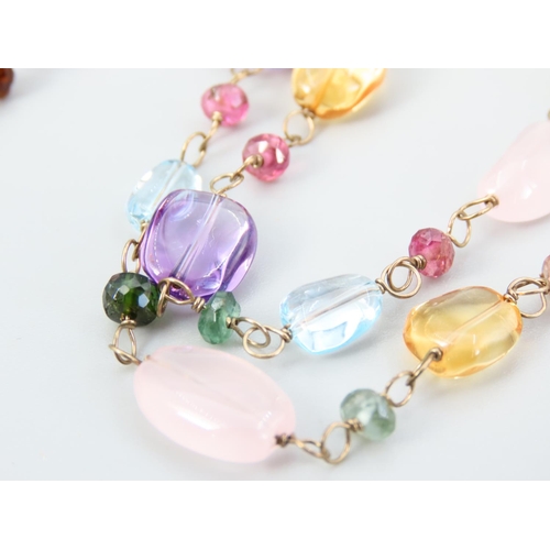 358 - Emerald Amethyst Aquamarine and Other Gemstone Set Ladies 9 Carat Gold Mounted Necklace