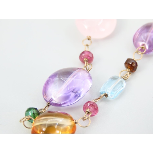 358 - Emerald Amethyst Aquamarine and Other Gemstone Set Ladies 9 Carat Gold Mounted Necklace