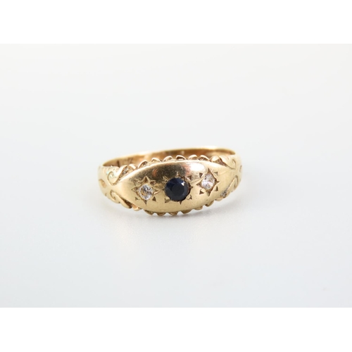 359 - Sapphire Three Stone Ring Mounted on 9 Carat Yellow Gold Band Ring Size M