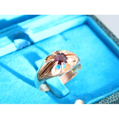 361 - Garnet Centre Stone Ladies Ring Mounted on 9 Carat Yellow Gold Band Ring Size U