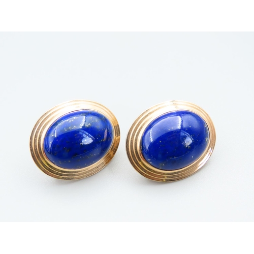 365 - Pair of 14 Carat Yellow Gold Lapis Lazuli Cabochon Cut Oval Form Earrings Attractively Detailed Each... 