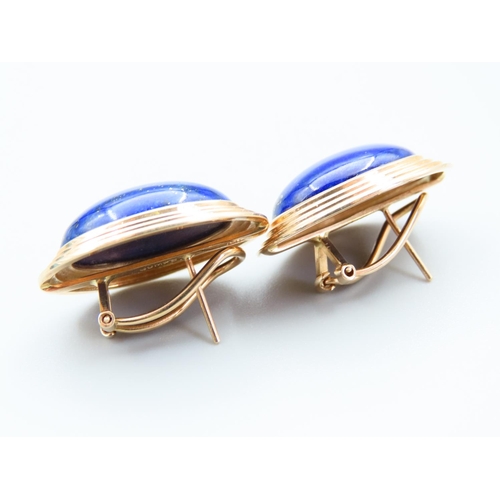 365 - Pair of 14 Carat Yellow Gold Lapis Lazuli Cabochon Cut Oval Form Earrings Attractively Detailed Each... 