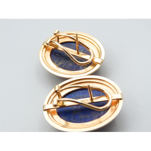 365 - Pair of 14 Carat Yellow Gold Lapis Lazuli Cabochon Cut Oval Form Earrings Attractively Detailed Each... 