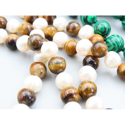 366 - Two Necklaces Malachite and Pearl with Tigers Eye Malachite 90cm and 120cm Long