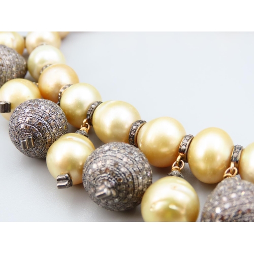 373 - Baroque Form Champagne Pearl and Diamond Set Ladies Necklace Attractive Pearls Golden Hue Necklace 4... 