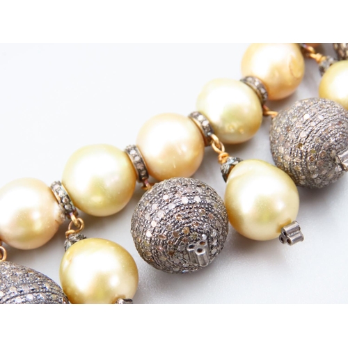 373 - Baroque Form Champagne Pearl and Diamond Set Ladies Necklace Attractive Pearls Golden Hue Necklace 4... 