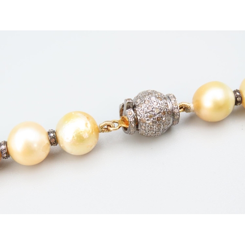 373 - Baroque Form Champagne Pearl and Diamond Set Ladies Necklace Attractive Pearls Golden Hue Necklace 4... 