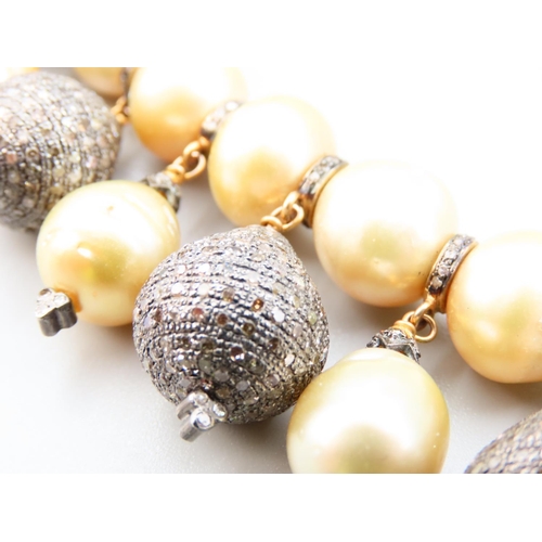 373 - Baroque Form Champagne Pearl and Diamond Set Ladies Necklace Attractive Pearls Golden Hue Necklace 4... 