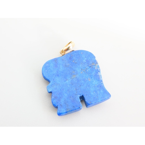 382 - 14 Carat Yellow Gold Mounted Lapis Lazuli Elephant Motif Pendant 2.5cm High