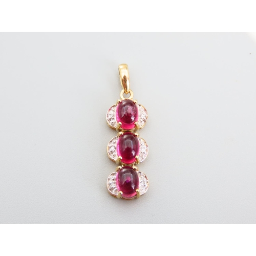 383 - Three Ruby Drop Pendant Cabochon Cut Set in 9 Carat Yellow Gold 3cm Drop