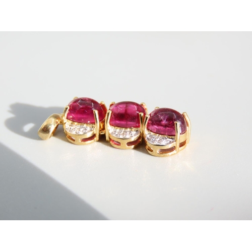 383 - Three Ruby Drop Pendant Cabochon Cut Set in 9 Carat Yellow Gold 3cm Drop