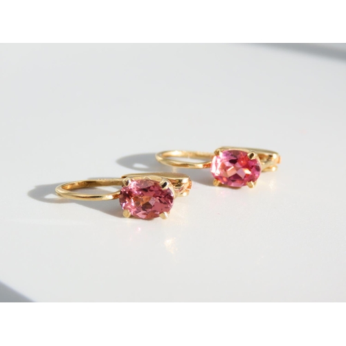 384 - Pair of Pink Garnet Set 9 Carat Yellow Gold Ladies Earrings Each 2cm High