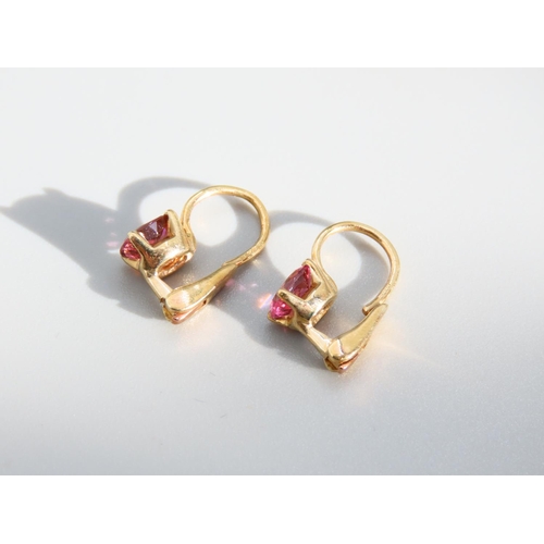 384 - Pair of Pink Garnet Set 9 Carat Yellow Gold Ladies Earrings Each 2cm High