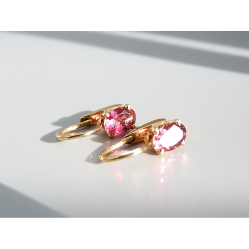 384 - Pair of Pink Garnet Set 9 Carat Yellow Gold Ladies Earrings Each 2cm High