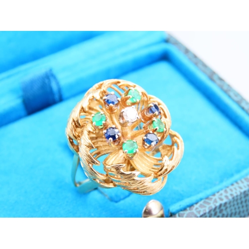 385 - Vintage Bombe Form Tutti Frutti Ladies Statement Ring Mounted on 18 Carat Yellow Gold Set with Sapph... 