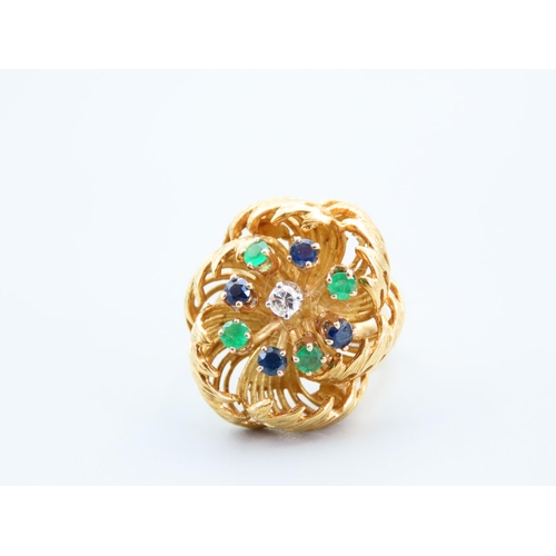 385 - Vintage Bombe Form Tutti Frutti Ladies Statement Ring Mounted on 18 Carat Yellow Gold Set with Sapph... 