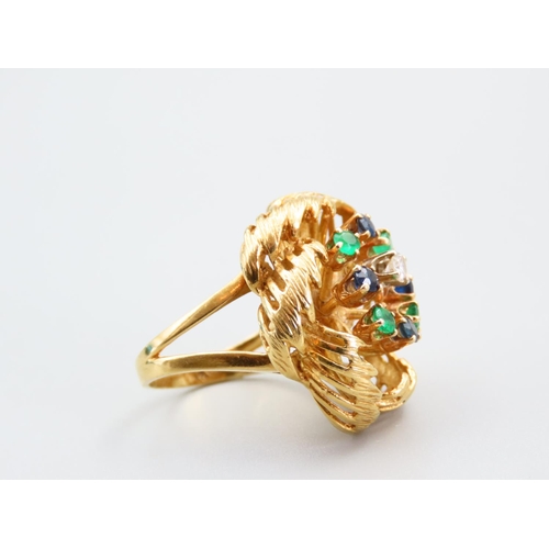 385 - Vintage Bombe Form Tutti Frutti Ladies Statement Ring Mounted on 18 Carat Yellow Gold Set with Sapph... 