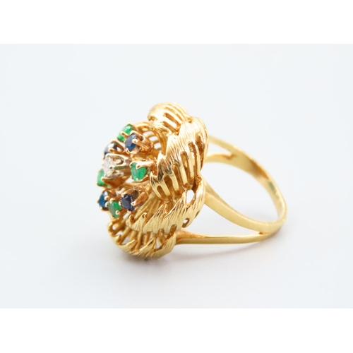 385 - Vintage Bombe Form Tutti Frutti Ladies Statement Ring Mounted on 18 Carat Yellow Gold Set with Sapph... 