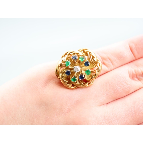 385 - Vintage Bombe Form Tutti Frutti Ladies Statement Ring Mounted on 18 Carat Yellow Gold Set with Sapph... 