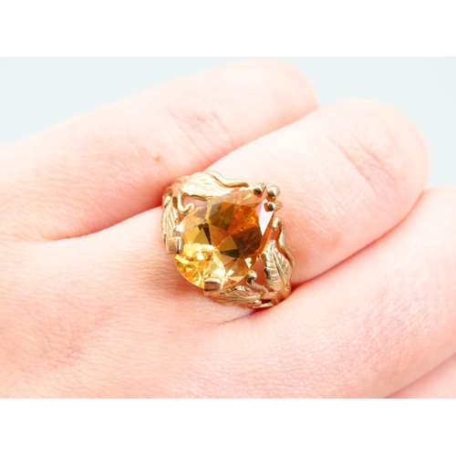 387 - Citrine Marquise Cut Ladies Ring Detailed Band 9 Carat Yellow Gold Size N and a Half