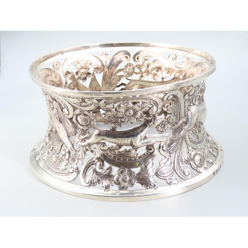 394 - Antique Silver Dish Ring Various Hunting Motifs Including Stag Hound and Gamebirds 20cm Diameter x 9... 